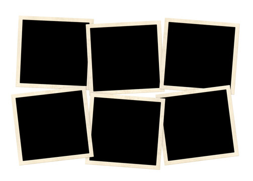 Template collage with six retro frame photos. Moodboard pictures album grid for scrapbooking. Vintage style mood board layout. Isolated on white background. Copy space for your text and photo
