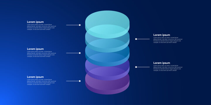 Modern 5 Layer Isometric Cylinder Business Infographic Template with 3D Stacked Transparent Discs