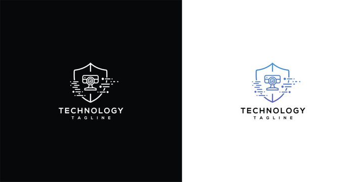 Shield Logo with Computer Monitor and Digital Circuitry
