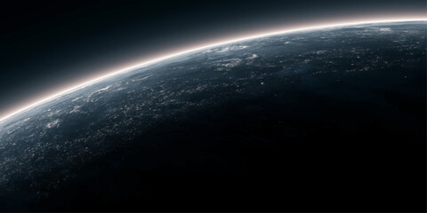 Earth Moon and Sun Blue Planet Earth in Space Globe View with Atmosphere Clouds Ocean Stars and Sunrise in Universe © MONORA