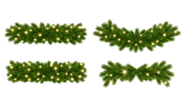 Collection of four christmas pine garlands with warm fairy as cut out PNG
