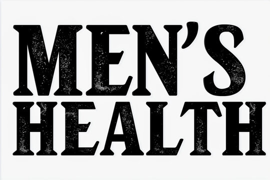 Men's Health text design in bold black typography on a white background, emphasizing wellness and fitness themes for male audiences in health-related contexts