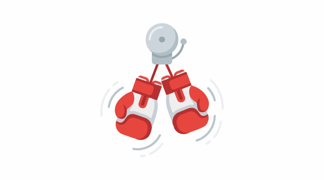 A pair of red boxing gloves hang from a silver bell, suggesting a fight
