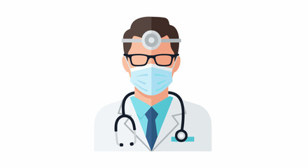 Fototapeta premium Medical professional wearing a mask, glasses, and stethoscope, with a head mirror