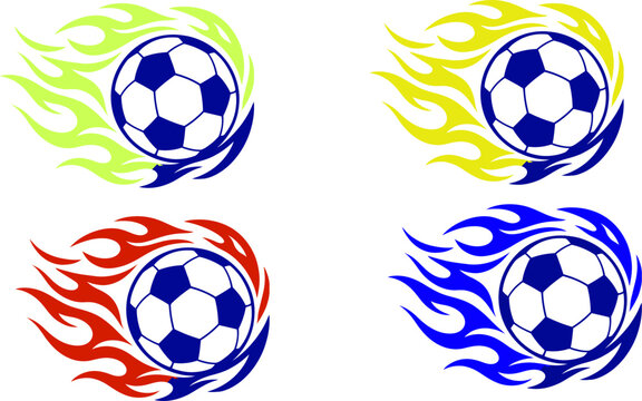 soccer, ball, flame, logo, sports, football, flames, colorful, graphic, design, emblem, icon, team, flaming, with, dynamic, energy, passion, logos, set, four, surrounded, different, colors, soccer bal