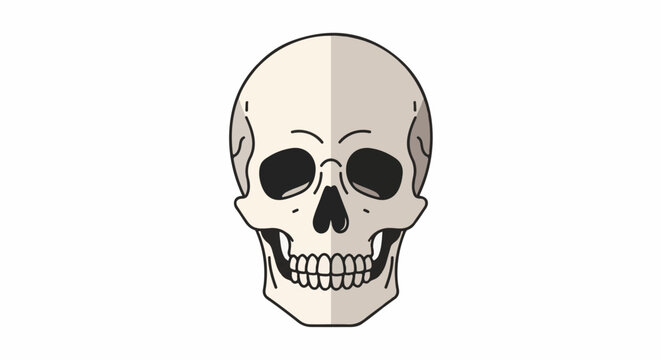 Flat design, front-facing human skull, with dark eye sockets and a grinning mouth