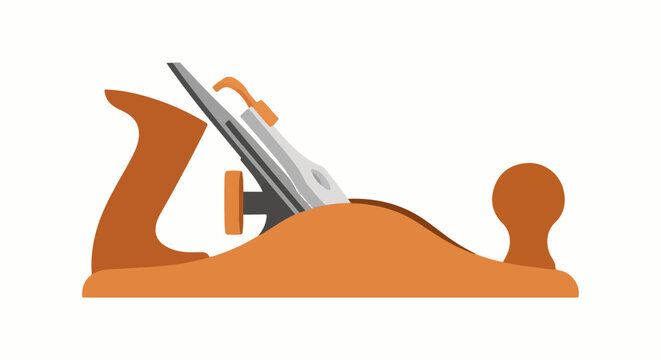 Stylized illustration of a woodworking hand plane, featuring a wooden body and metal blade