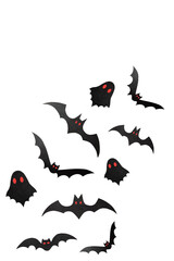 Halloween decorations, paper bats and ghosts. PNG, isolated on transparent background. Halloween party greeting card mockup with copy space. Happy halloween holiday concept © Olena Svechkova