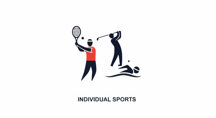 Fototapeta premium Stylized figures engage in tennis, golf, and swimming, representing individual sports