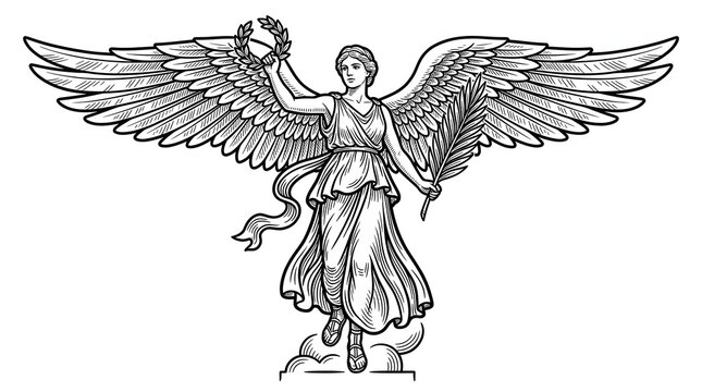 Golden Nike Winged Victory Goddess Black and White