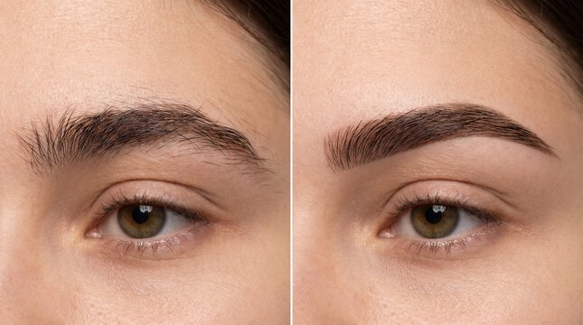Eyebrow Shaping and Grooming Before and After Beauty Comparison