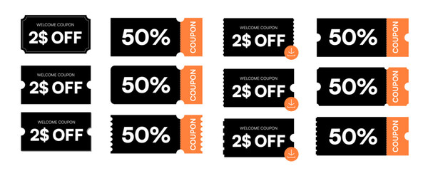 Naklejka premium Coupon, Vector, Coupon Ticket Templates, Sale Vouchers, Promotional Coupons