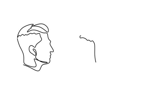 Animated self drawing of continuous line draw of  Male Profile Outlines Three Distinct Hairstyles. Logo    Full length one line animation. 4K	
