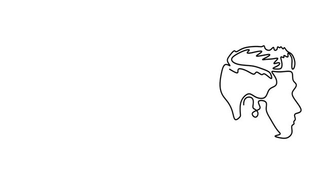 Animated self drawing of continuous line draw of  Male Profile Outlines Three Distinct Hairstyles. Logo    Full length one line animation. 4K	