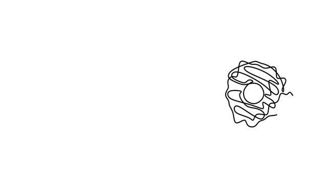Animated self drawing of continuous line draw of  Donuts Line Art Minimalist Sweet. Logo. Full length one line animation. 4K	