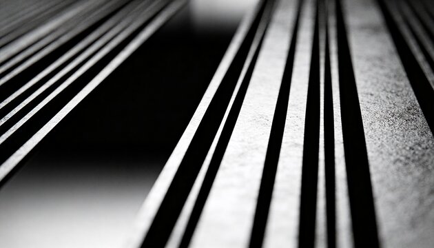 Showing parallel slats tilting in railing closeup casting shadows and lighting right slat texture