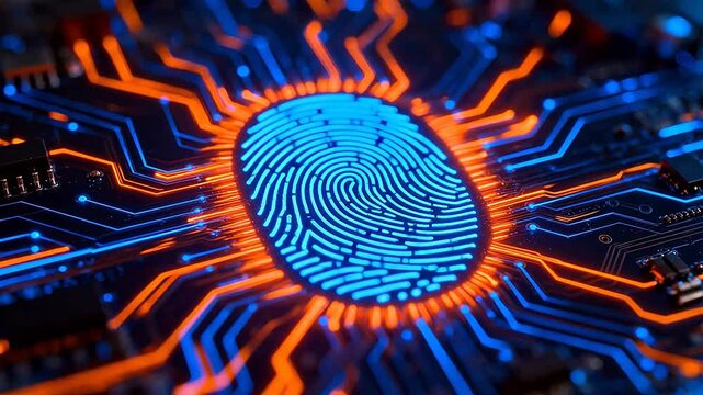 Fingerprint on glowing circuit board