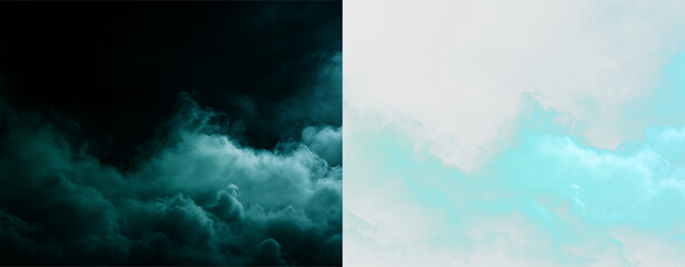 Clouds in blue shades floating in a clear sky during daytime with no visible objects or structures nearby, on a transparent background © Liubov