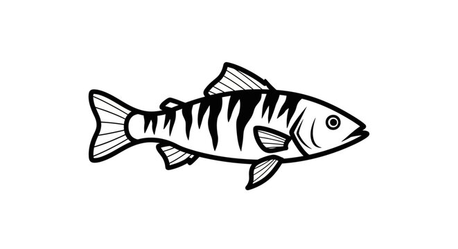 Striped perch fish line art icon on white background.