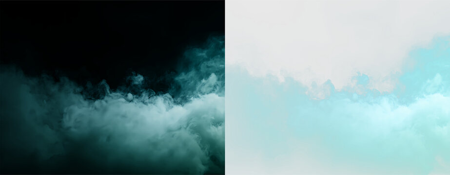Bright blue and white clouds float in the sky during the day time at a clear location with no other objects present, on a transparent background