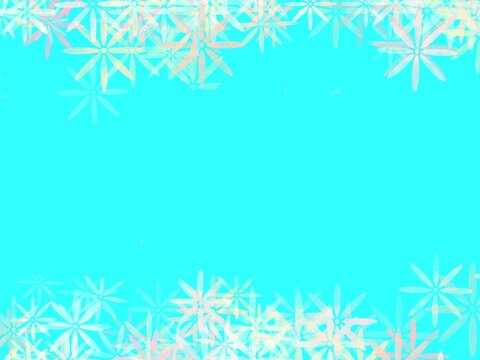 水色バックに上下に白やピンクの淡い花模様が入った背景素材イラスト