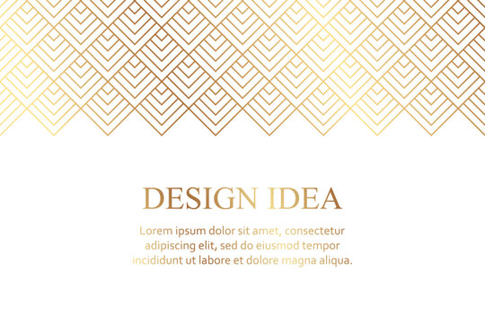 Modern geometric luxury white background for business or greeting card with golden rhombuses in art deco style.