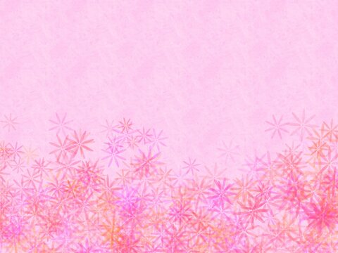薄ピンクをバックに下にピンクやオレンジの花模様が入った背景素材イラスト