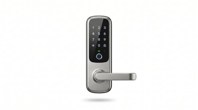 Modern smart door lock with digital keypad and integrated handle, providing secure and convenient access control for homes and businesses