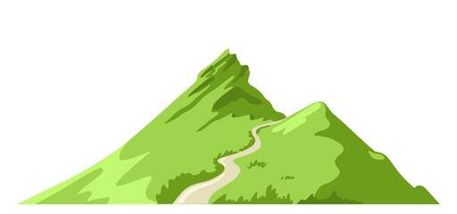 Obraz premium Green mountain with winding path. Isolated hand drawn vector illustration. Landscape element. Nature scenery.