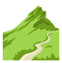 Fototapeta premium Green mountain with winding path. Isolated hand drawn vector illustration. Landscape element. Nature scenery.