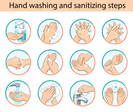 Hand washing and sanitizing steps