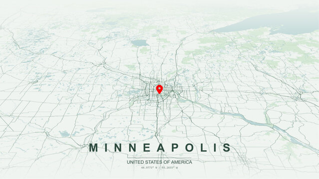 Modern minimalist vector map of Minneapolis, Minnesota, USA. High-quality scalable illustration of Minneapolis city grid, Mississippi River waterfront and Stone Arch Bridge layout for posters design.