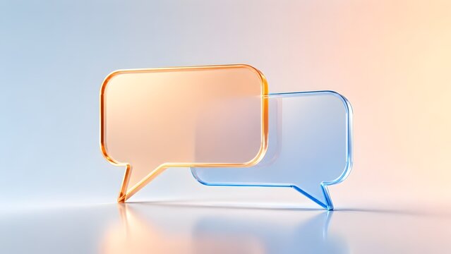 Corporate communication strategy with translucent speech bubbles representing client feedback and dynamic team collaboration