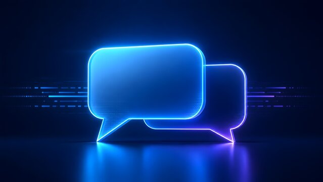 Digital network interface with neon speech bubbles representing enterprise automation and modern communication protocols