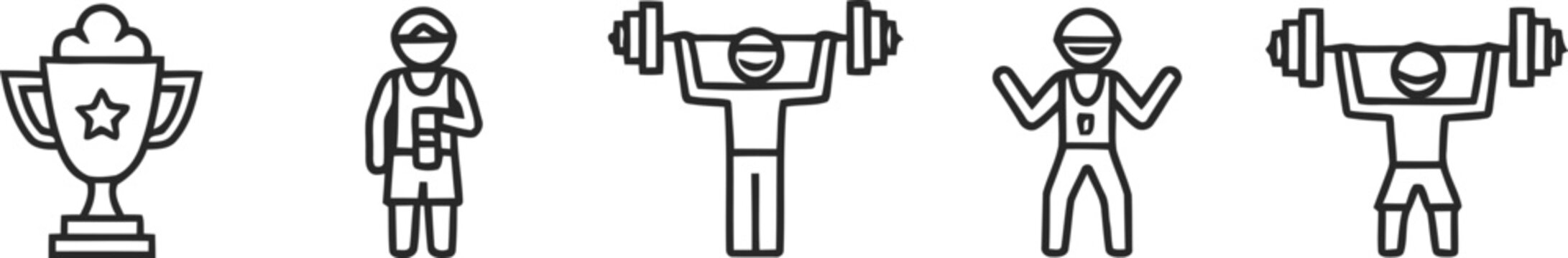 Fitness and sports icons with trophy and weightlifters