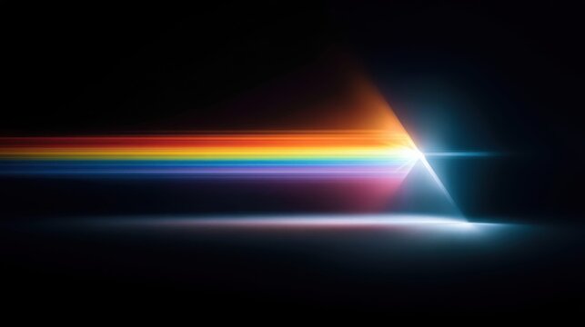 Light spectrum dispersion through a triangular prism creating a rainbow effect