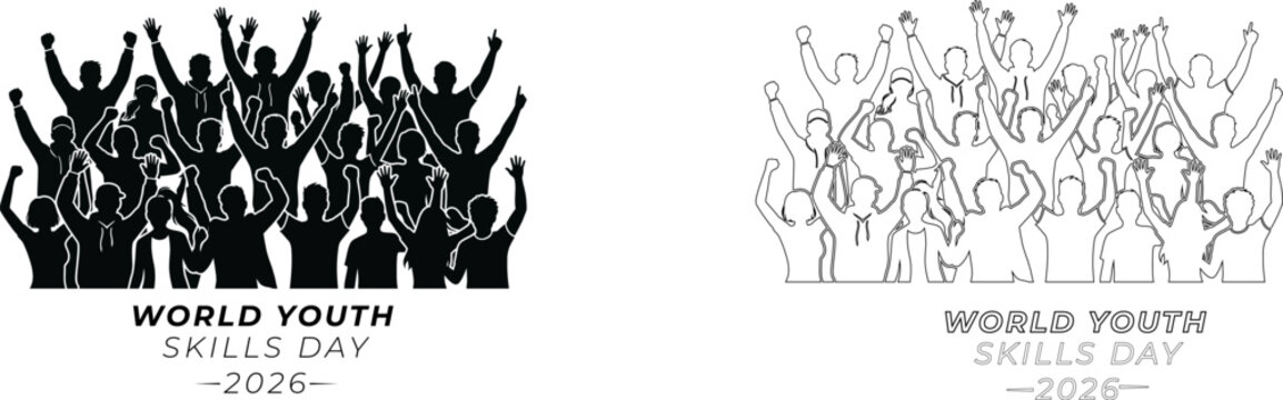World youth skills day 2026 illustration black and white crowd