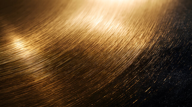 Metallic Texture Close-up: A close-up, abstract view of a brushed metallic surface with a warm, golden hue, showcasing fine, parallel lines and reflections that create a sense of depth and elegance.