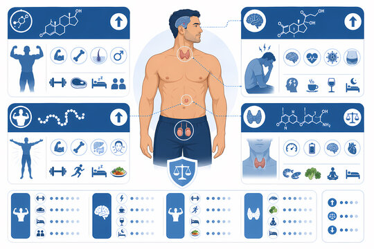 Men hormonal balance testosterone cortisol illustration