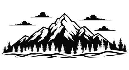 Mountain Range Landscape Black And White Vector Illustration © MDRASEL