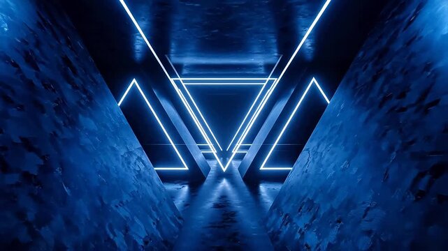 Blue neon triangle tunnel