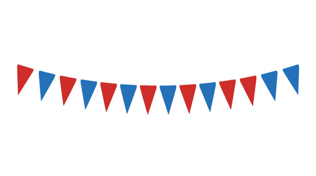 Red, blue triangular pennant banner, festive decorations, party flags, bunting garland