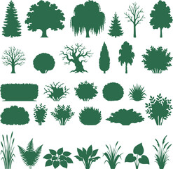 Collection of green silhouette trees and plants © Mithun