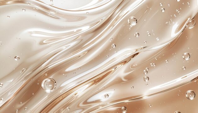Close up of transparent beige cosmetic gel serum background