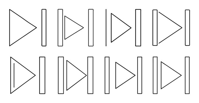 Modern play pause next previous media control icons - Clean and simple media player control icons for play, pause, next, and previous functions in a minimalist design style.