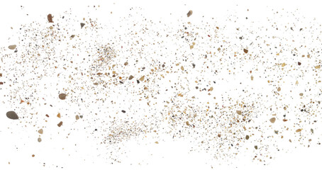 Closeup colorful  stones, rock and sand flying, isolated on white background, clipping path, design element, macro © dule964