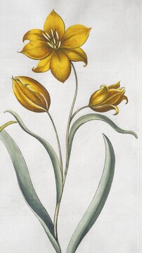Wild tulip (Tulipa Sylvestris), hand-coloured copperplate engraving from the Hortus Eystettensis, plant book by the Nuremberg apothecary Basilius Besler, Renaissance, Eichst&auml;dt, 1613