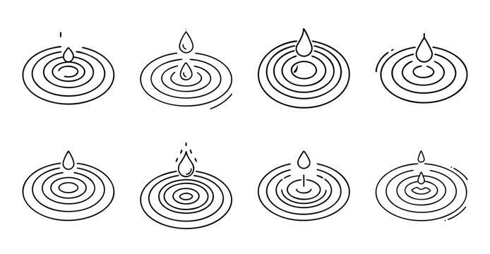 Minimalist water ripples with flame icons - Simple vector illustration showing water ripples radiating from small flame icons in a clean style.