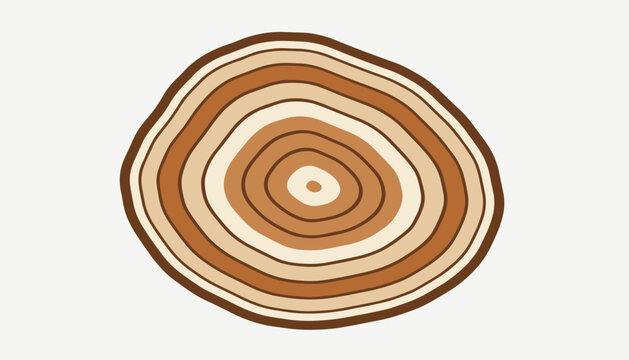 Cross-section of a large tree trunk showing detailed annual growth rings and bark texture on a light neutral background for nature studies.