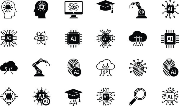 Artificial intelligence icons set neural networks robotics and machine learning